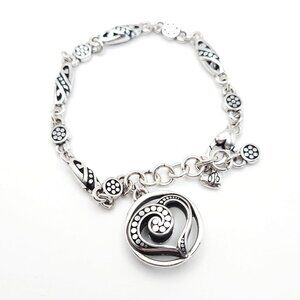 Brighton Ayu Heart Retired Silver Tone Puffy Chain Charm Bracelet